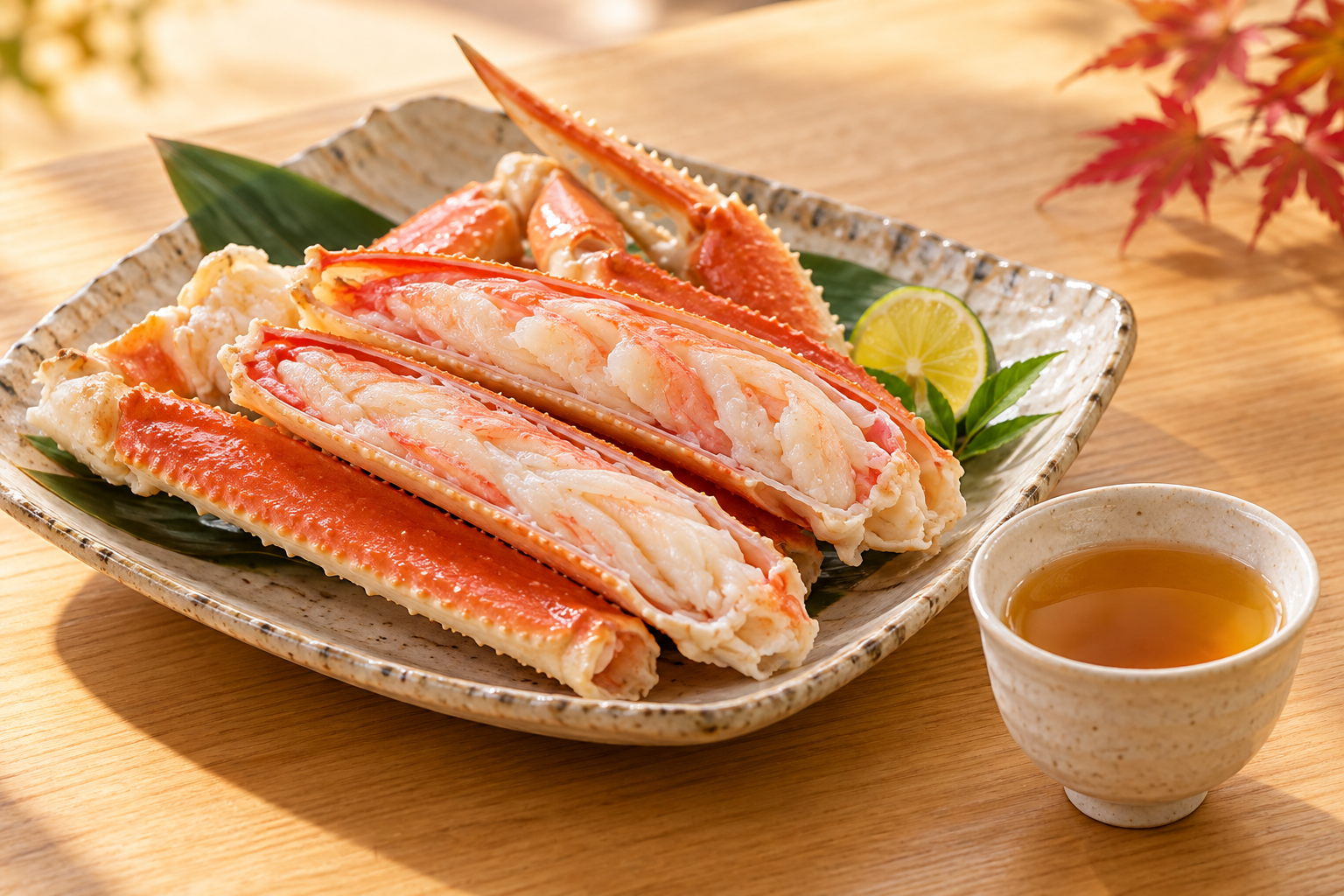 蟹の脚と黄酒の温かな秋の食卓イメージ